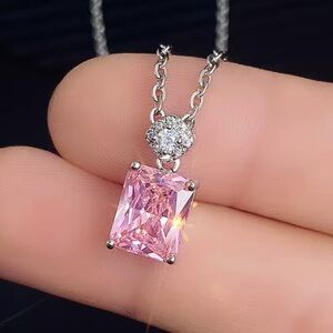 Pink Sapphire Silver CZ Pendant Necklace